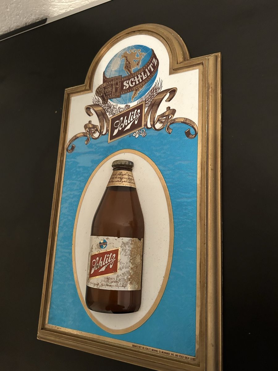 Insegne: Schlitz Werbeschild, Vintage Bierschild – Usato da Schliern b. Köniz venduto da Trebesch 2
