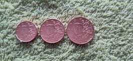 Euromünzen Frankreich 2021, lose, 3 Münzen, 1, 2 und 5 Cent