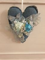 Geschenk Herz Shabby Chic Vintage Spitze Jeans Valentinstag
