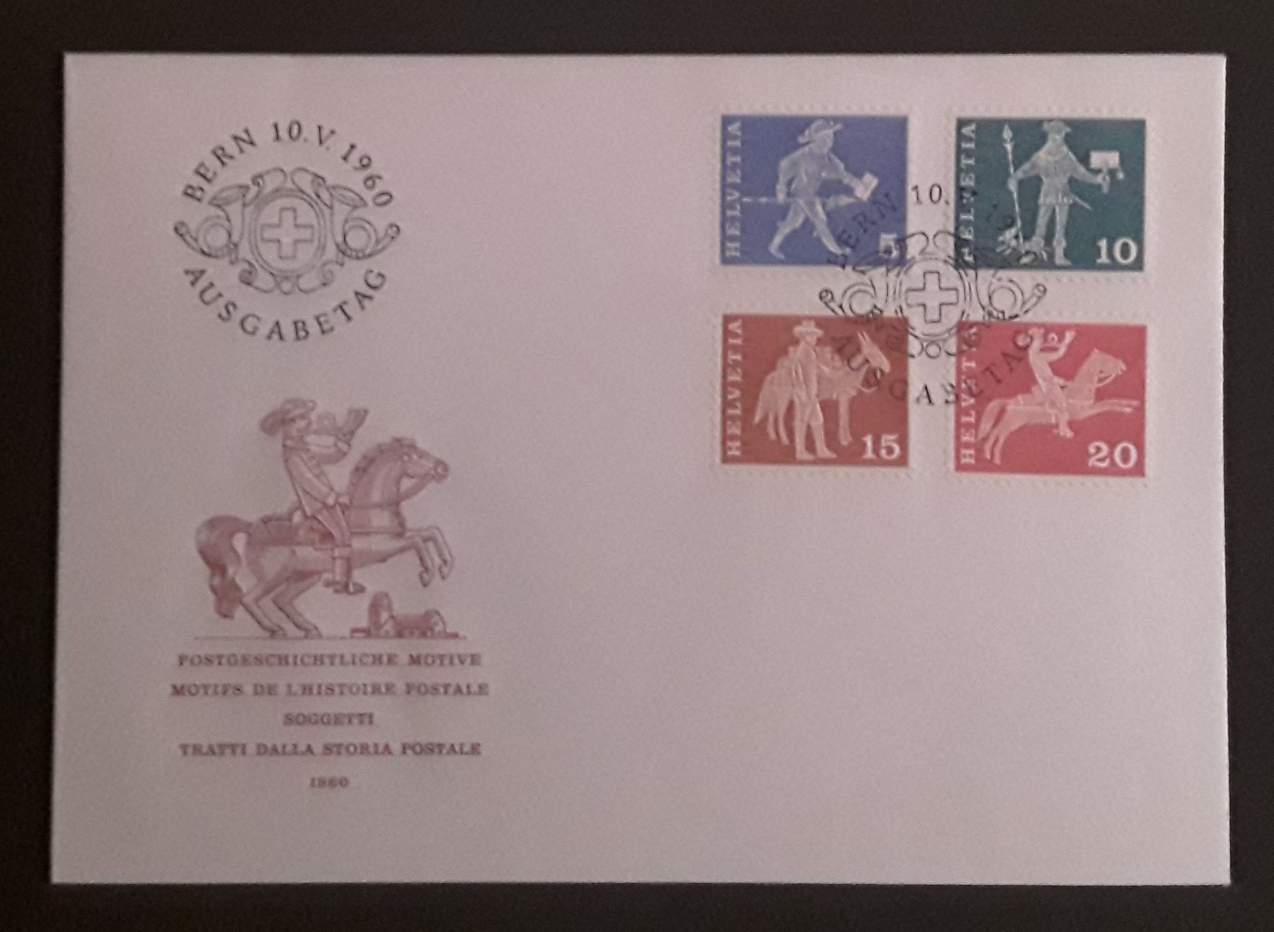Tutti i francobolli: 1960: Postgeschichtliche Motive FDC Nr.355--358 – Usato da Walperswil venduto da Tcheidi