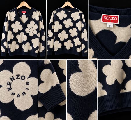 Kenzo Pullover und Rock mit Blumenmuster blau beige Grösse S