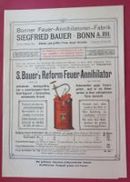 ANTIKE ORIGINAL-WERBUNG, FEUER-ANNIHILATOR S.BAUER BONN 1906