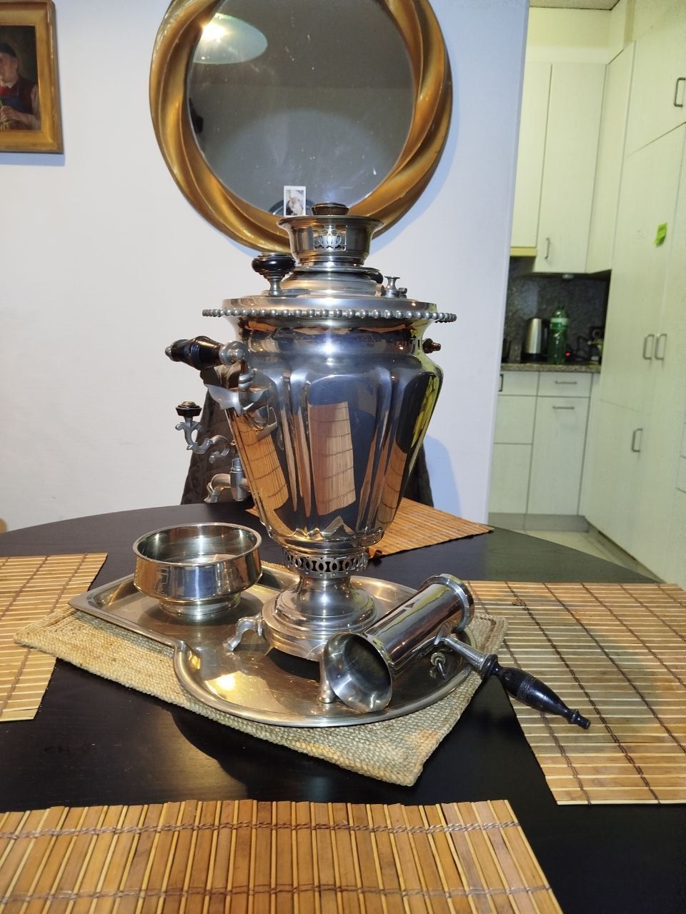 Teiere: Samowar, antik, Russisch, vernickelte Messing, Teezubereiter – Nuovo (secondo la descrizione) da Rupperswil venduto da Viland_Dann 2