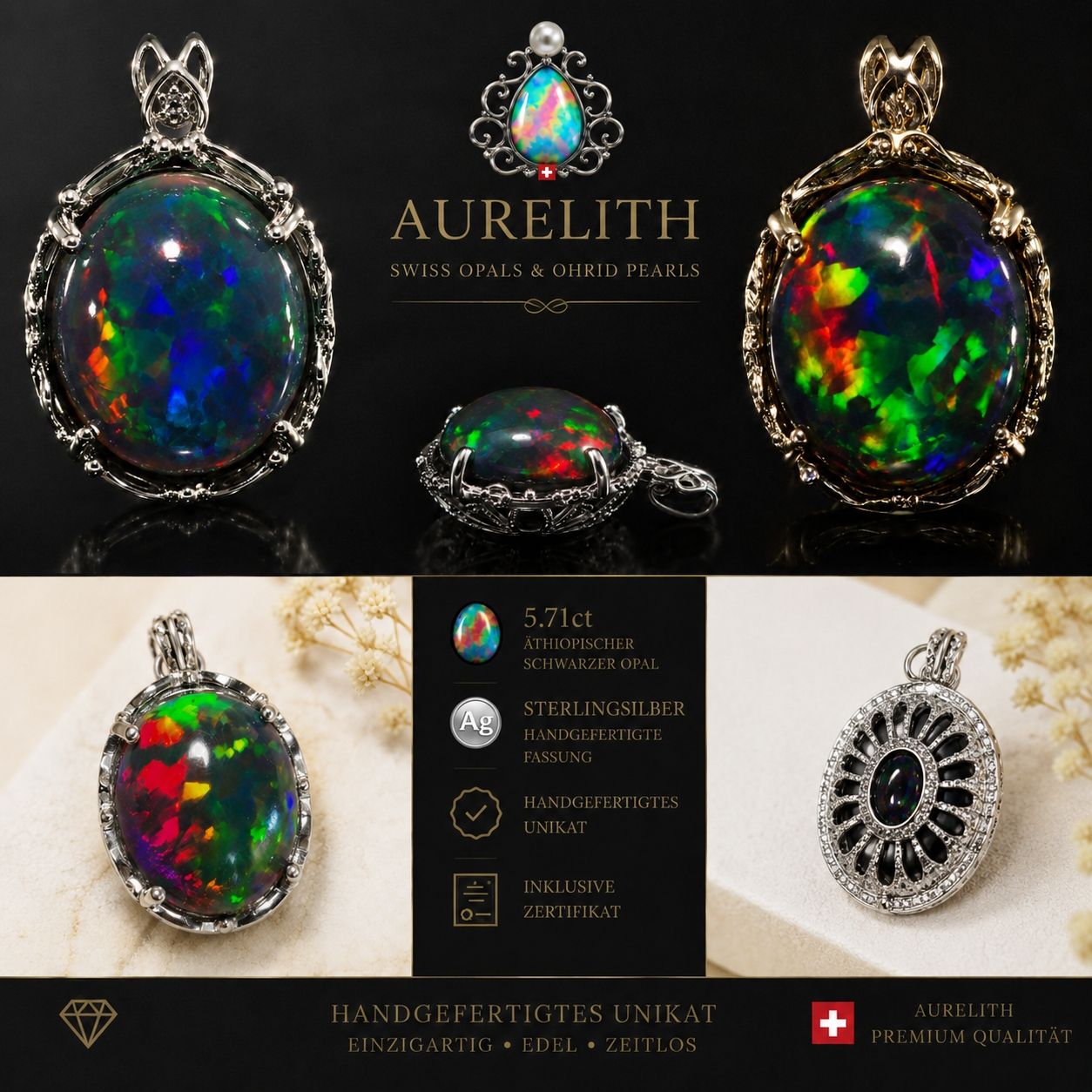 Ciondoli: Aurelith AAA Opalanhänger 925 ink. 925 Silberkette einmalig. – Nuovo e nell'imballaggio originale da Thayngen venduto da Legend85 9