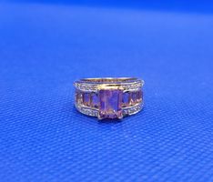Gold 14 Karat 585 Ring Mit Diamanten und Amethyste