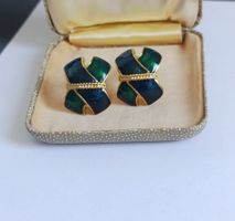 Clips Oreilles Vintage 80s – Émail Bleu & Vert
