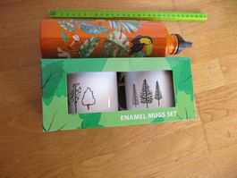 2 Metallbecher Campingtassen + Trinkflasche Kaffeebecher Ema