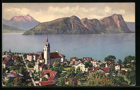 Cartoline postali: Vitznau, Ortsansicht mit Wasser- und Ber – Usato da Berlin venduto da bartko-reher