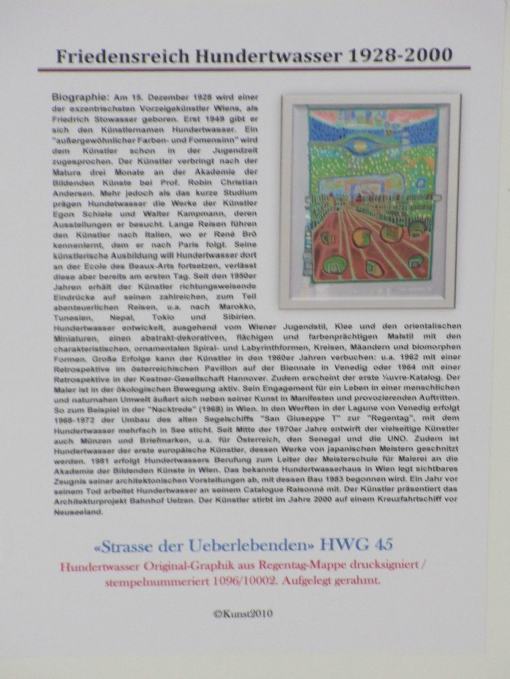 Poster & Bilder: Hundertwasser  Graphik "STRASSE DER ÜBERLEBENDEN" HWG 45 – Neu (gemäss Beschreibung) aus Weinfelden von Kunst2010 9