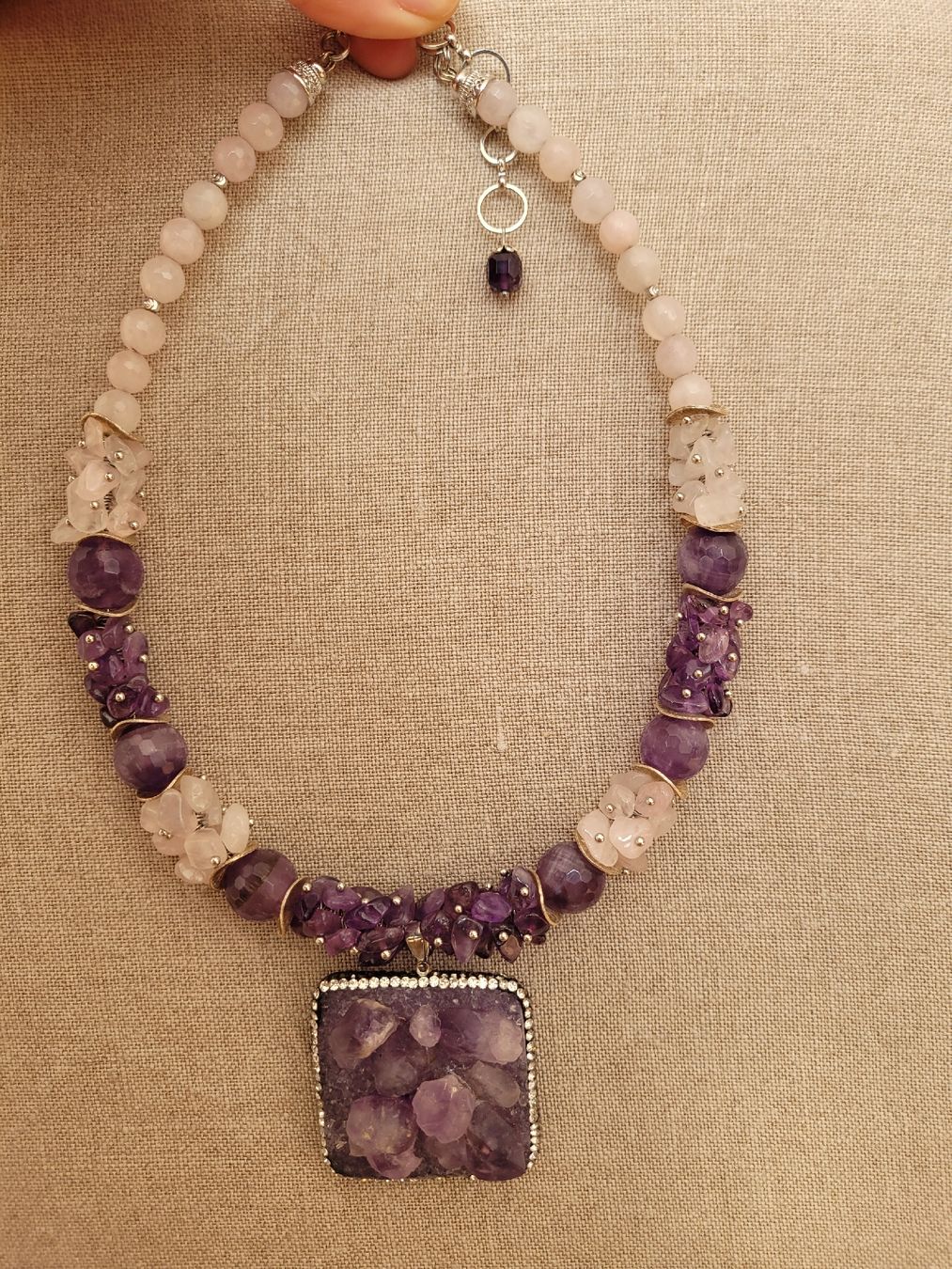 Ketten: Amethyst & Rosenquarz Collier Statement Kette Unikat – Neu und originalverpackt aus Schaffhausen von marusja 3
