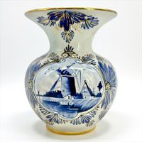 Vase DELFT en porcelaine peint à la main bleu et or