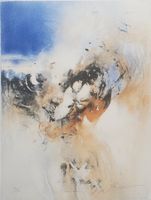 Original Lithographie, abstrakt, e/a, handsigniert, Widmung