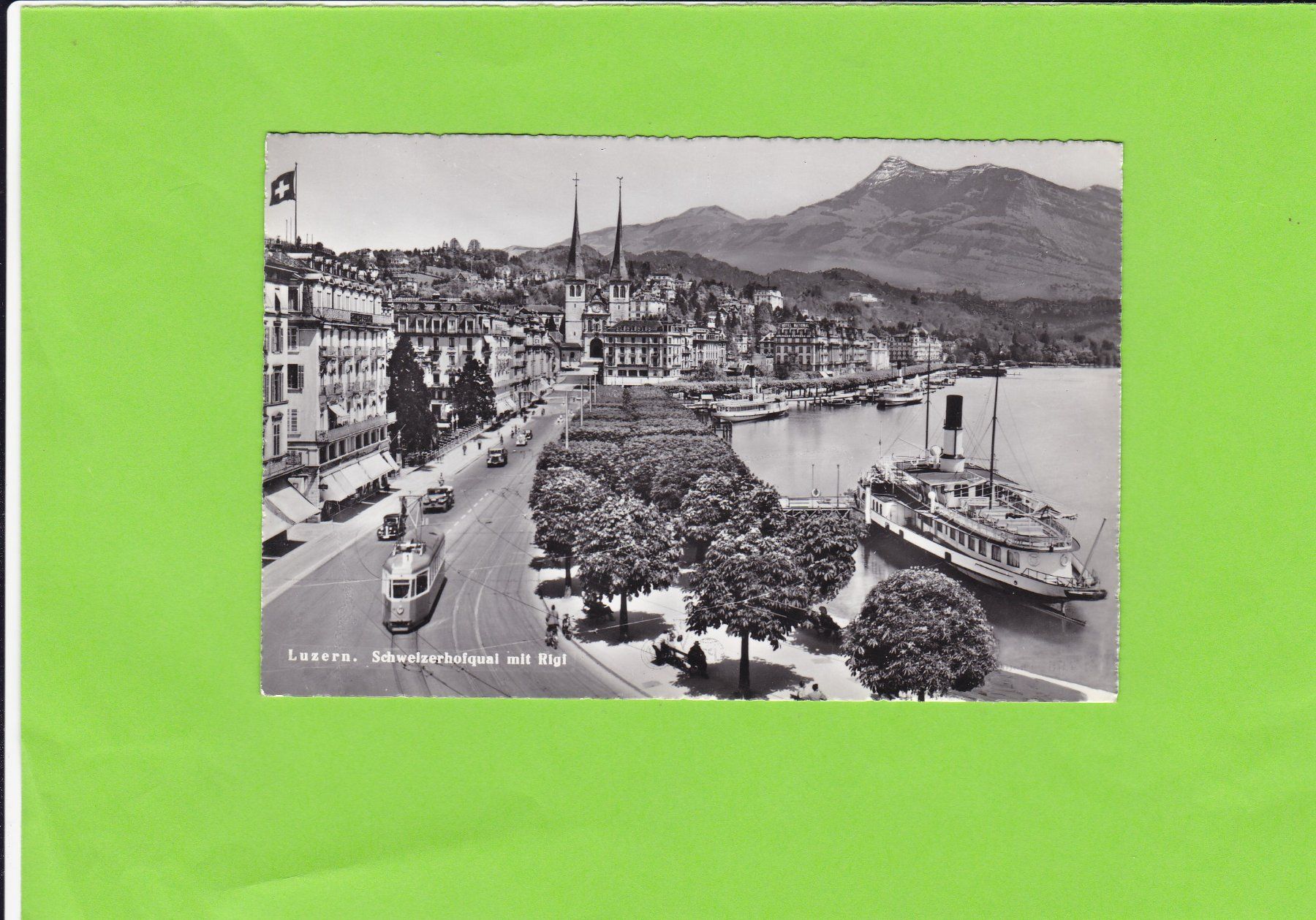 Cartoline postali: Luzern-Schweizerhofquai-Oldtimer-Tram-Dampfschiff – Usato da St. Peterzell venduto da neckertal