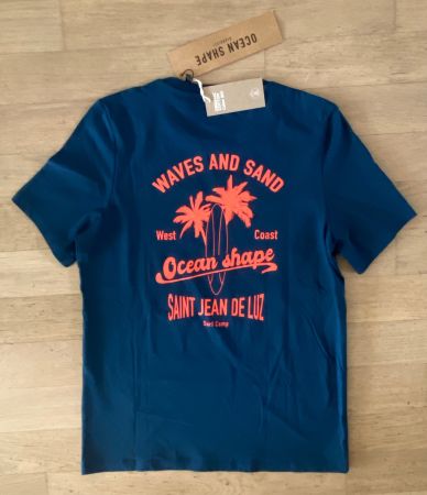 OCEAN SHAPE BIARRITZ T-shirt bleu surf 10-12 ans coton bio