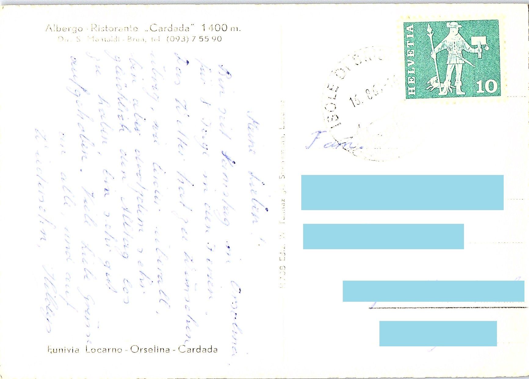 Cartoline postali: AK GARDADA, Locarno 1400 m 16.08.1963 – Usato da Würenlos venduto da KKMeister 1