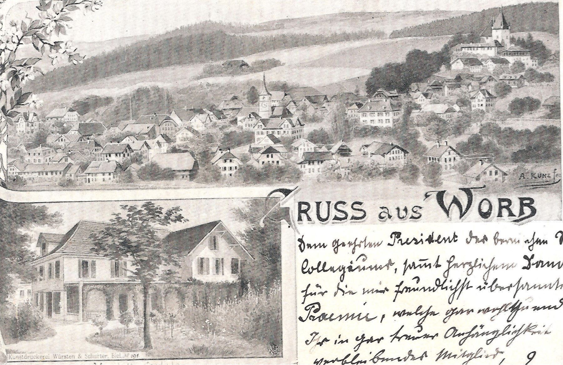 Cartoline postali: 11.7.1902 sw 2-Bild Litho "Gruss aus WORB" – Usato da Zürich venduto da Hagliweg