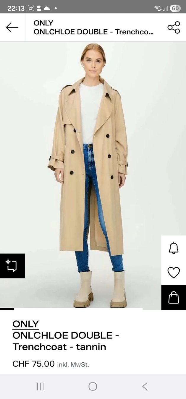 Only Manteaux: Trenchcoat ONLY ONLCHLOE DOUBLE beige – D'occasion à auw par Kaktus2006 2