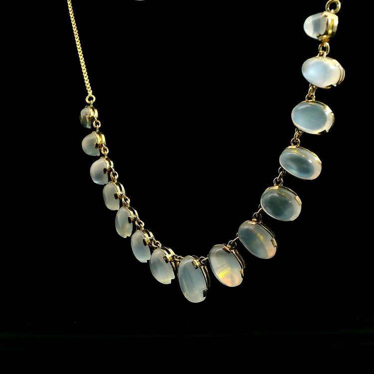 Exquisite Vintage Mondstein Halskette aus 750er Gelbgold 5