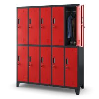 Schliessfachschrank 10 Fächer - Anthrazit/Rot