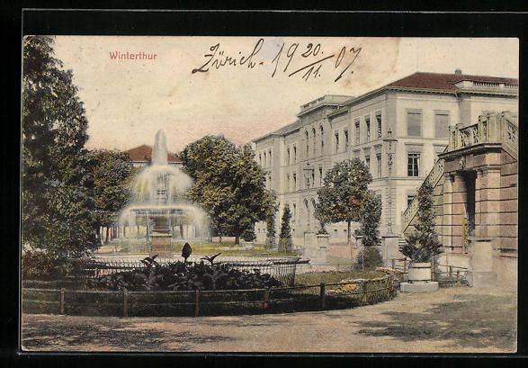 Ansichtskarten: AK Winterthur, Parkidyll mit Wasserspiel – Gebraucht aus Berlin von bartko-reher