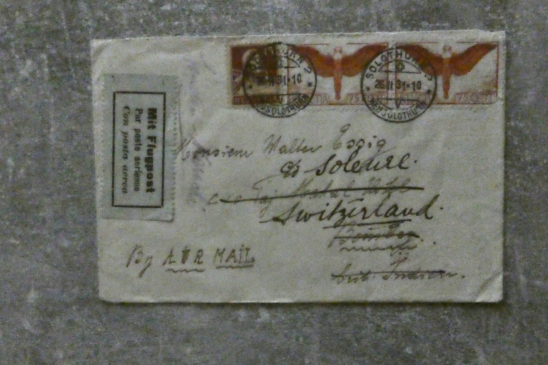 Tutti i francobolli: Flugpostbrief Solothurn - Bombay 26.II.31 – Usato da Niederglatt ZH venduto da Fischer_stamps