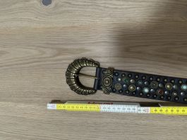 Gürtel Damen braun mit Nieten grosse 120 Made in Italy