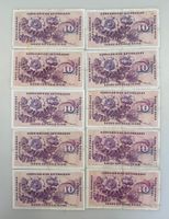 (1184)  CH, 10 x 10 Franken Banknoten 1963-1977, gefaltet