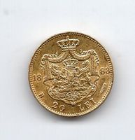 (1265) Rumänien, 20 Lei, 1883, fast stgl gold