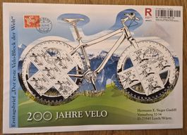 2017 Spezialbogen 200 Jahre Velo FDC eingeschrieben