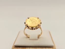 Gold Ring 585 Gold 14KT mit 2 Pesos 900 Gold Mexico Gr 51
