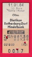 KARTON BILLETT, OLTEN - HINDELBANK, 2.KLASSE, RETOUR, HALBTA