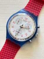 Swatch Chrono Uhr, rotes Armband, cooler Sommer-Look!