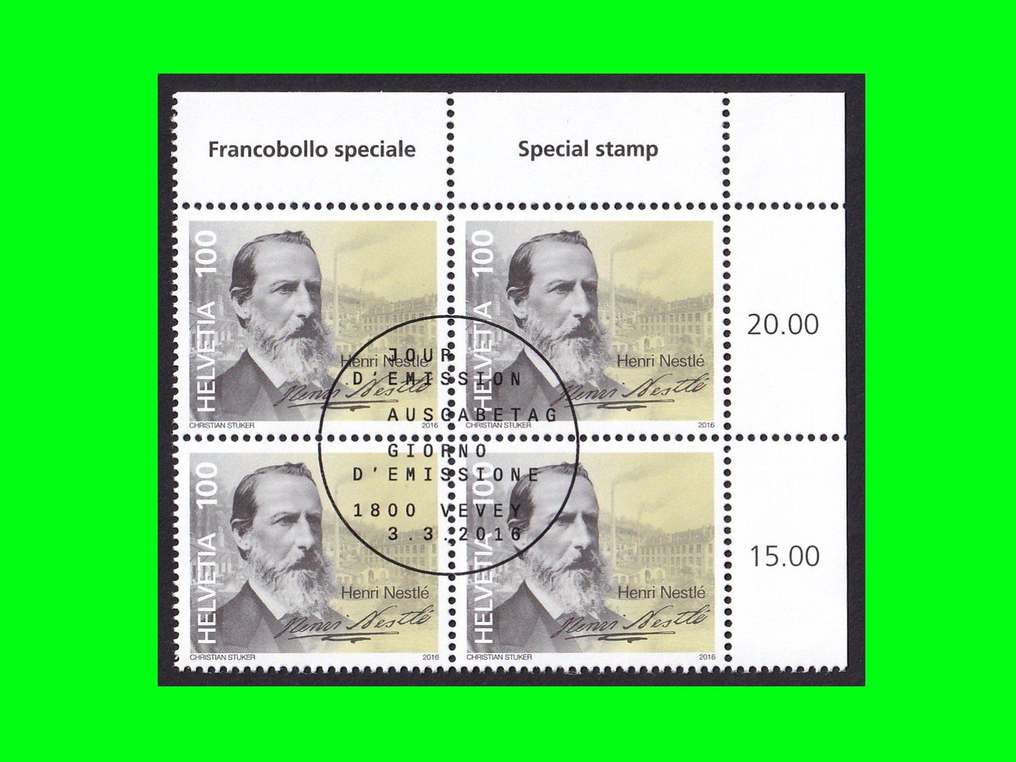 Alle Briefmarken: Viererblock "Henry Nestle" (2016) – Neu (gemäss Beschreibung) aus Dübendorf von chiara48
