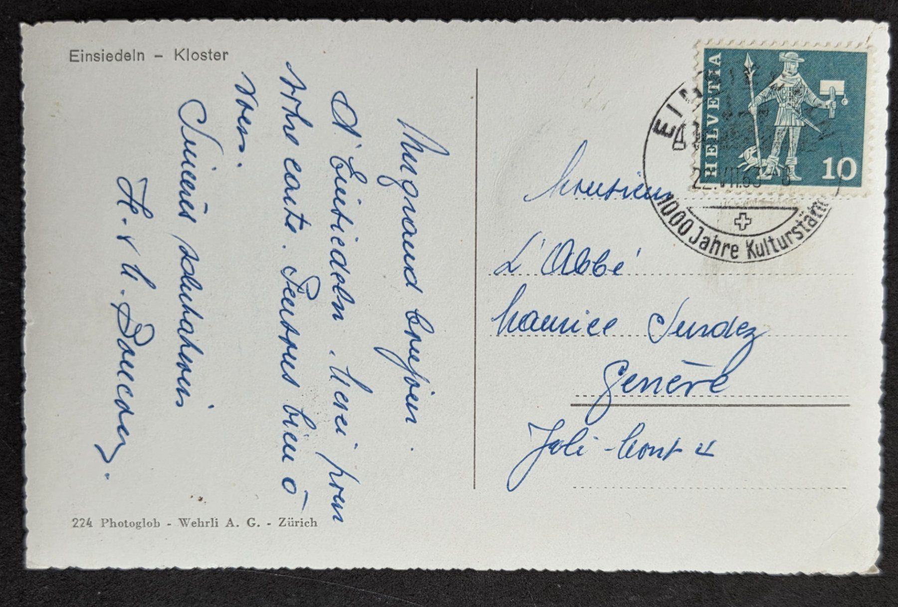 Cartoline postali: VW Auto vor Kloster Einsiedeln Volkswagen – Usato da Tavannes venduto da Cire 1
