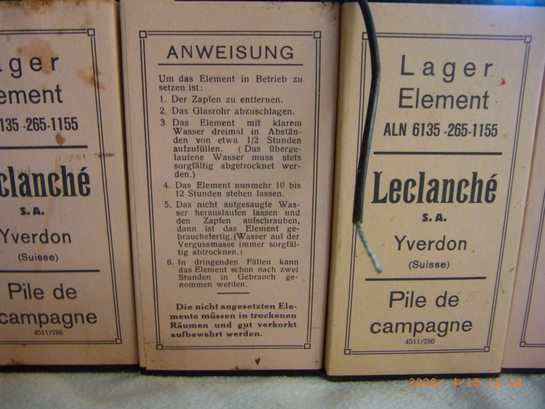 Batterie: Vintage alte Batterieelemente, Leclanche..... – Usato da Uezwil venduto da Fauchi51 1