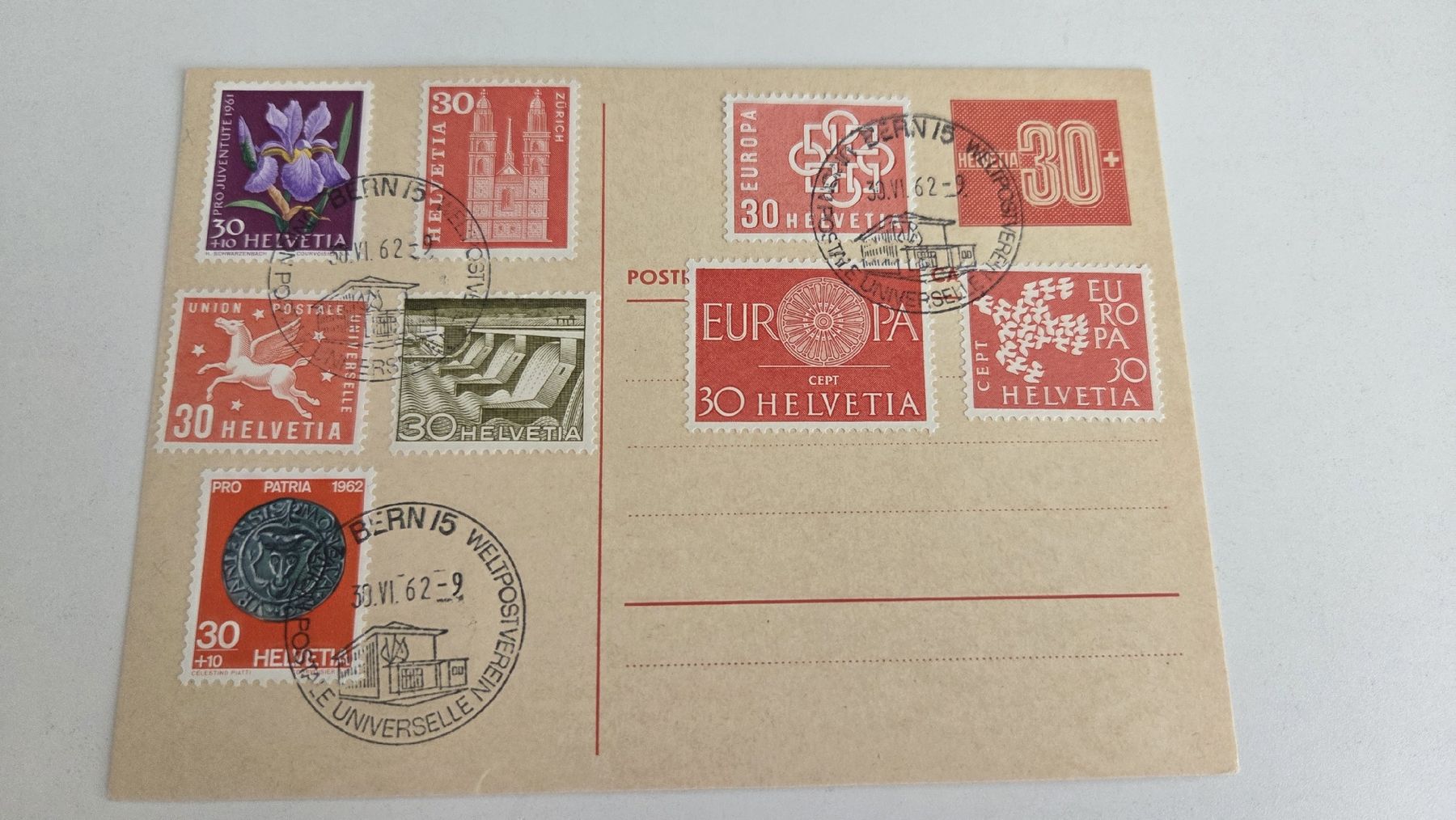 Tutti i francobolli: 1962 Ganzzache MF diverse 30 Rp. – Usato da Arni AG venduto da Moth68