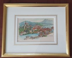 Luzern, Litho-Karte  im Goldrahmen