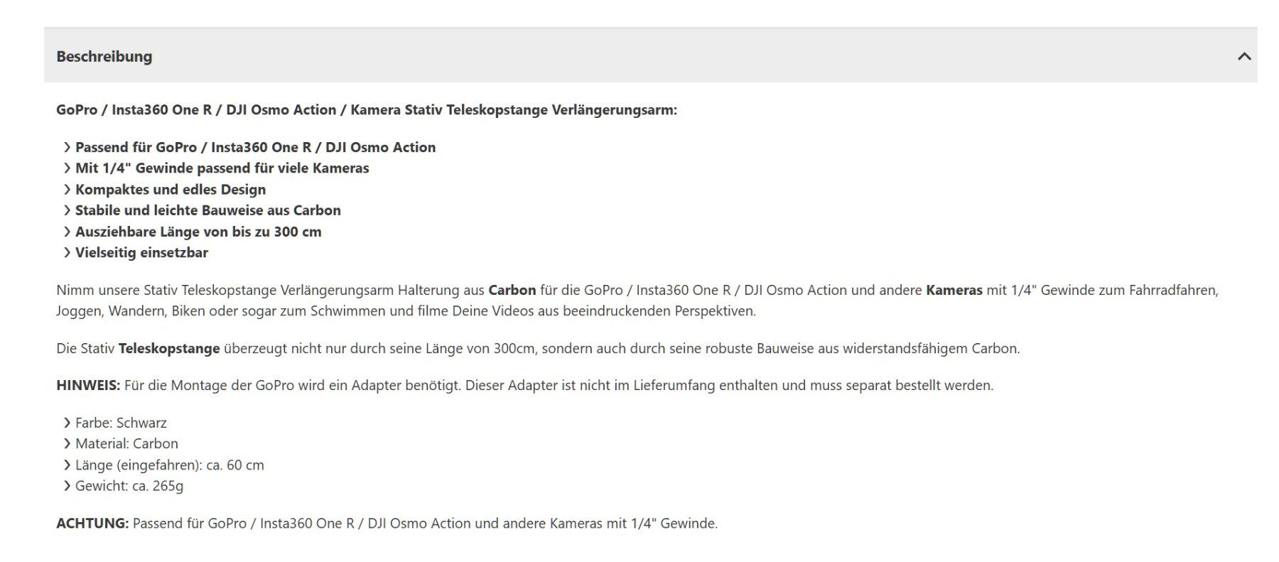 Staffe: Universal Carbon Selfie Stick (Monopod) – Nuovo (secondo la descrizione) da Hallau venduto da Pali02 1