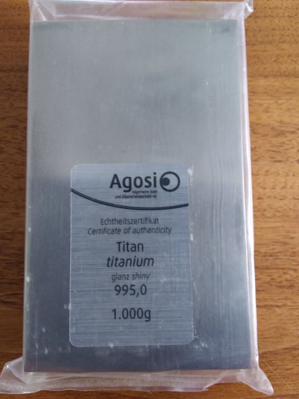 Metalli preziosi: 1 Kg Titanium Barren – Nuovo e nell'imballaggio originale da Schwyz venduto da Trofana 2