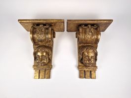 2 Antike Zierkonsole aus Holz mit Goldpatina