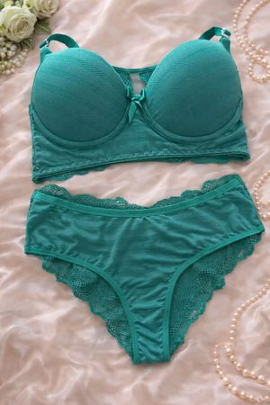 Ensemble de lingerie vert Turquoise, dentelle, taille M.