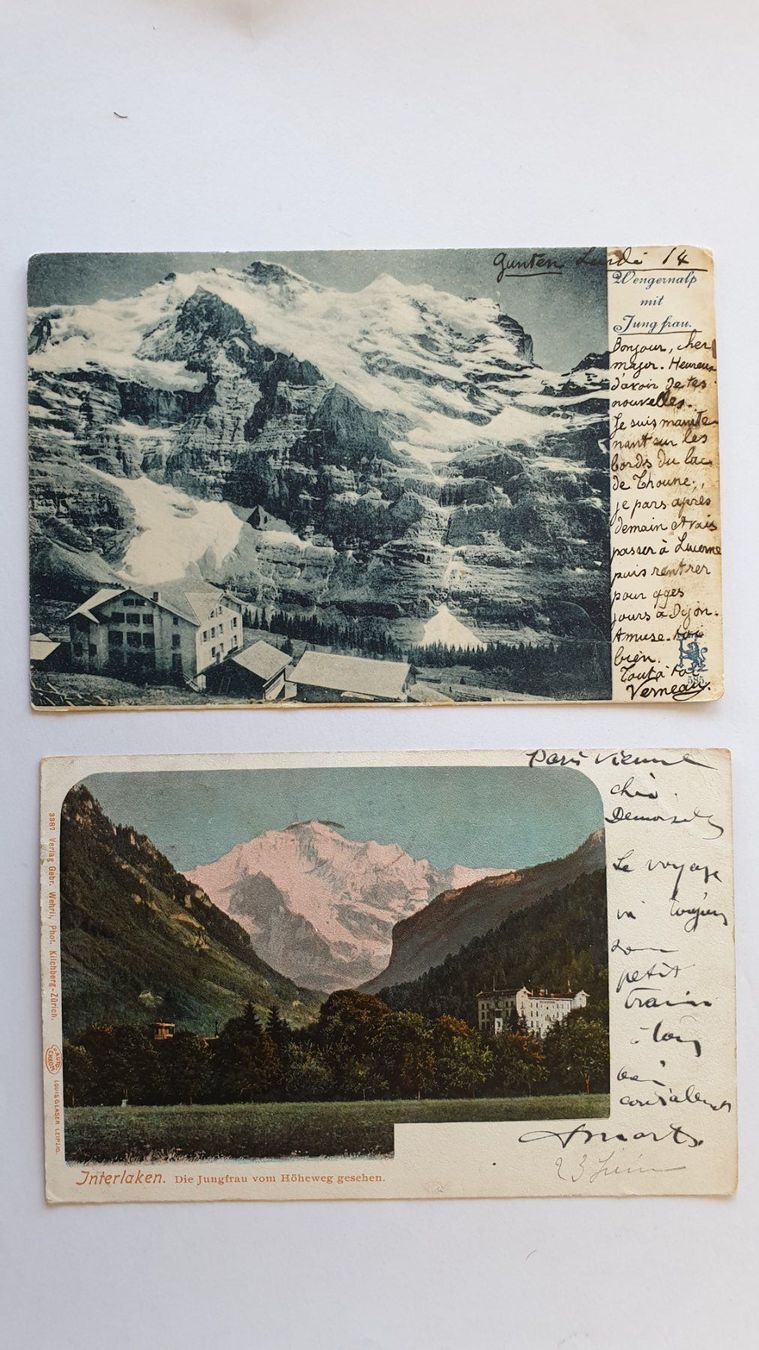 Cartoline postali: Jungfrau. Interlaken. Wegeneralp. 2 alte Ansichtskarten. – Usato da Goldach venduto da armando_r