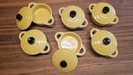 6 Mini Cocottes Gelb mit Deckel Keramik neuwertig