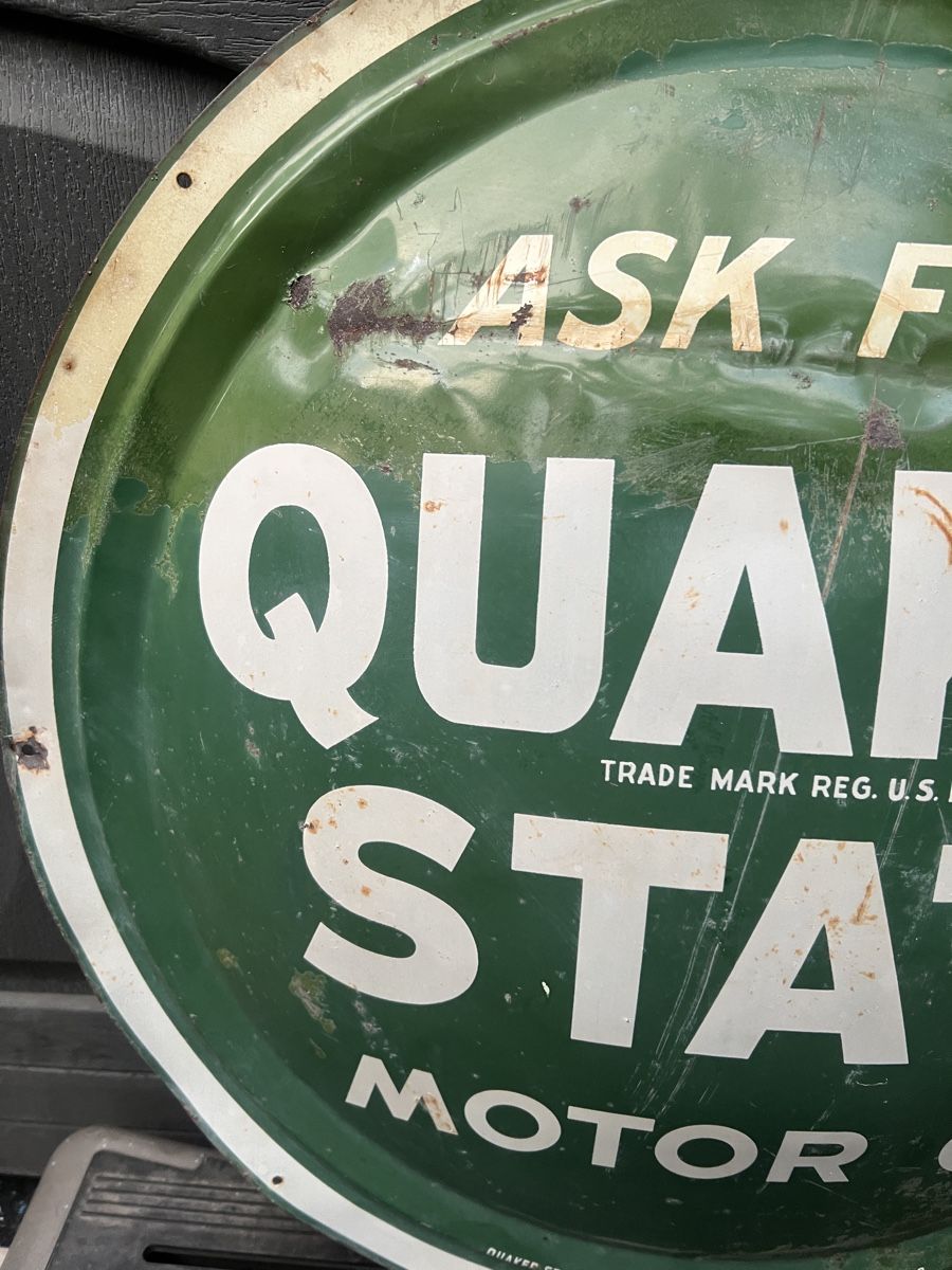Insegne: Originales Quaker State Blechschild rund 60 cm – Usato da Mellingen venduto da Oelquelle 1