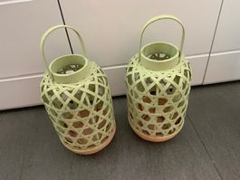 2er Set Laternen aus Bambus, hellgrün - Sommerdeko!