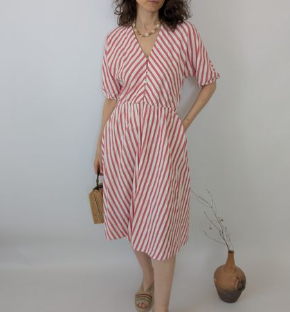 Sommerkleid Rot-Weiss Gestreift Leinen-Mix Gr. 38