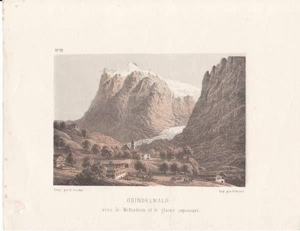 Grafiken & Lithographien: GRINDELWALD, LITHOGRAPHIE UM 1860 – Antik aus Grüningen von Kartensammler 1