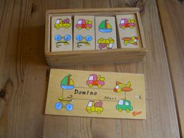 28-teilig. Domino-Spiel m.farbenfrohen Verkehrsmitteln, Holz