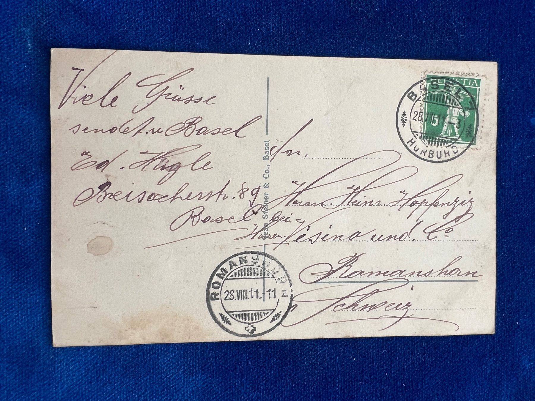 Cartoline postali: Alte Ansichtskarte Basel Mittlere Rheinbrücke 1911 – Usato da Hermetschwil-Staffeln venduto da militaria-schweiz 1
