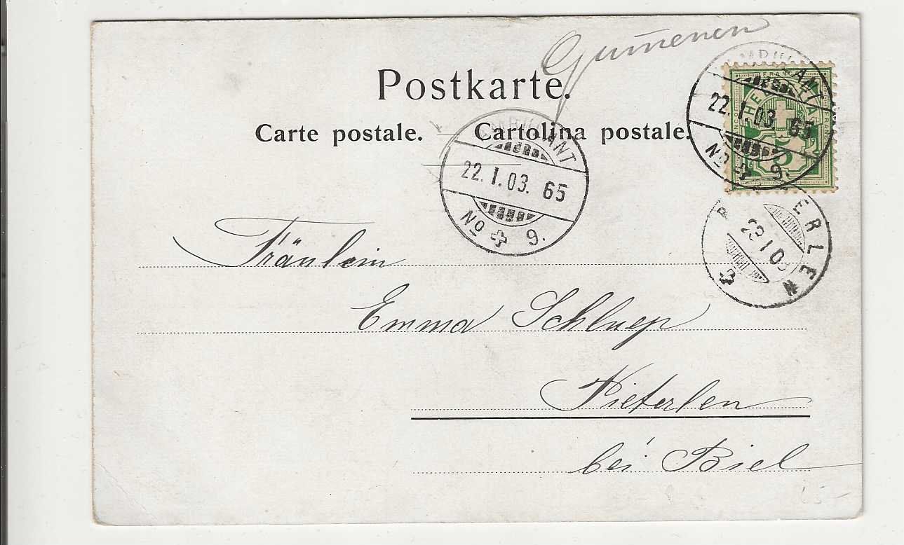 Cartoline postali: Allenlüften-Gümmenen, 1903 – Usato da Spiez venduto da Niesen20 1